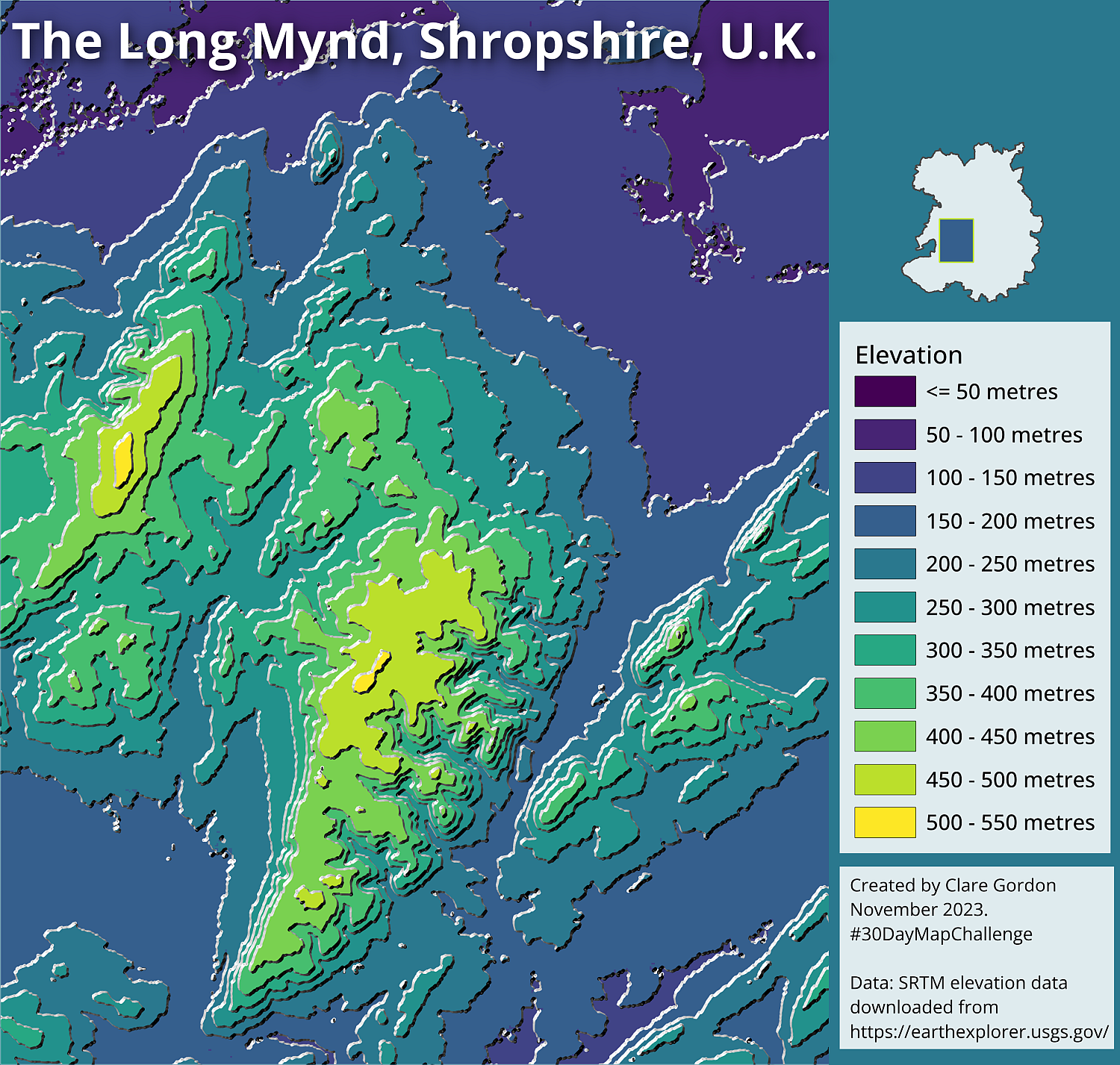 Tanaka contours for The Long Mynd, Shropshire. Tanaka contours for The Long Mynd, Shropshire.