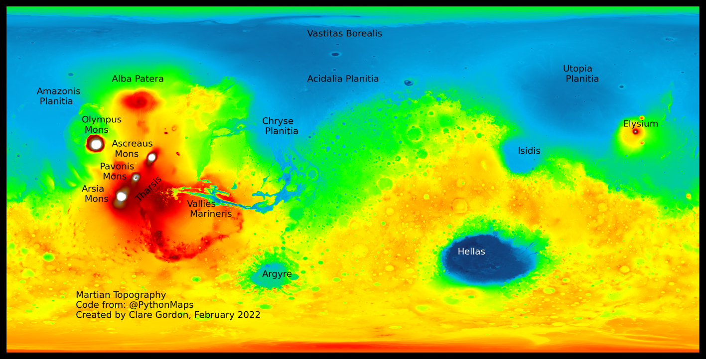 Mars with custom colour map. Mars with custom colour map.