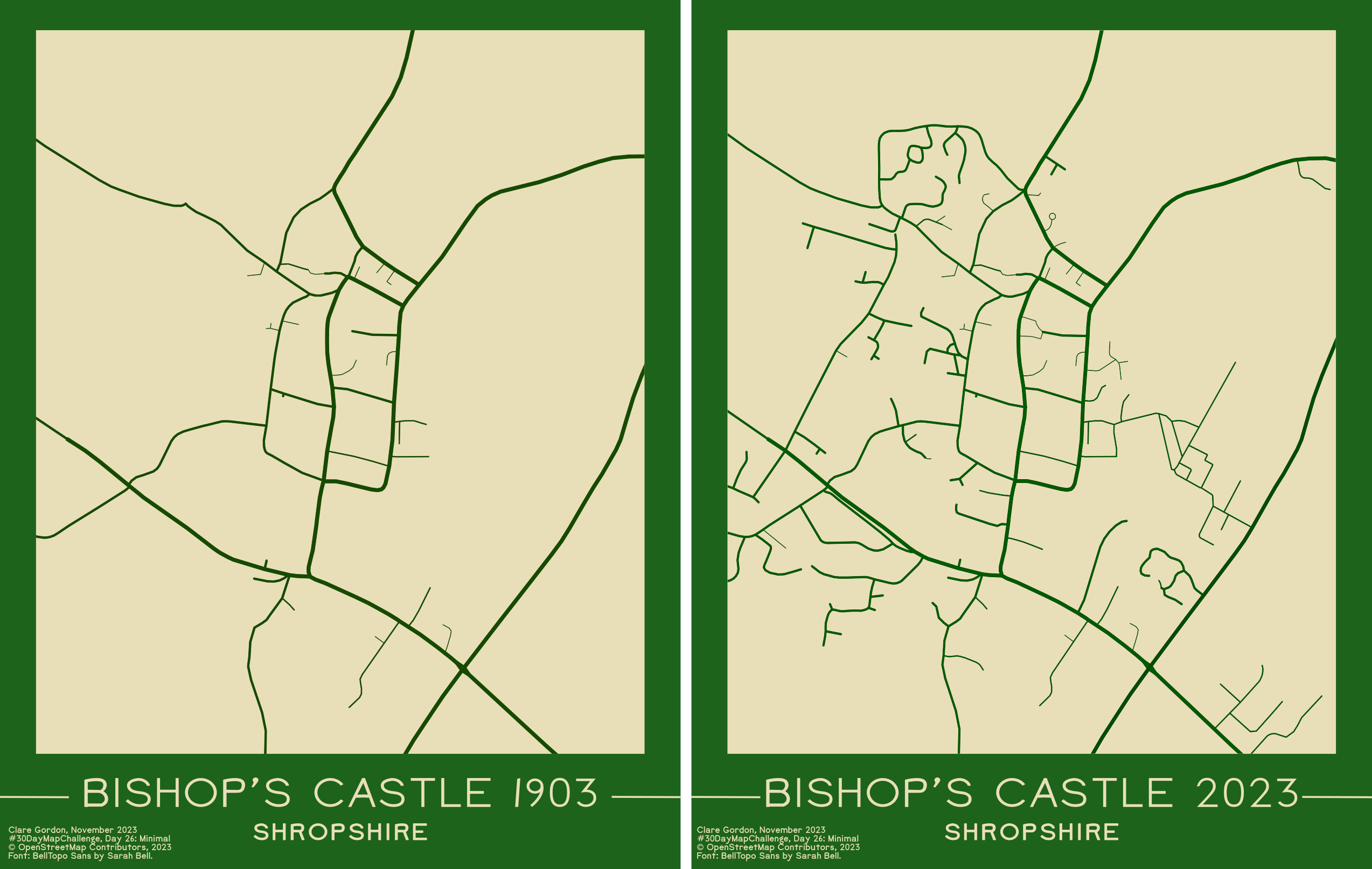 Comparison of roads in Bishops Castle between 1903 and 2023. Comparison of roads in Bishops Castle between 1903 and 2023.