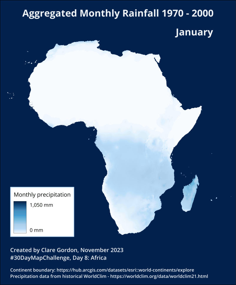 Monthly precipitation in Africa, 1970 to 2000. Monthly precipitation in Africa, 1970 to 2000.