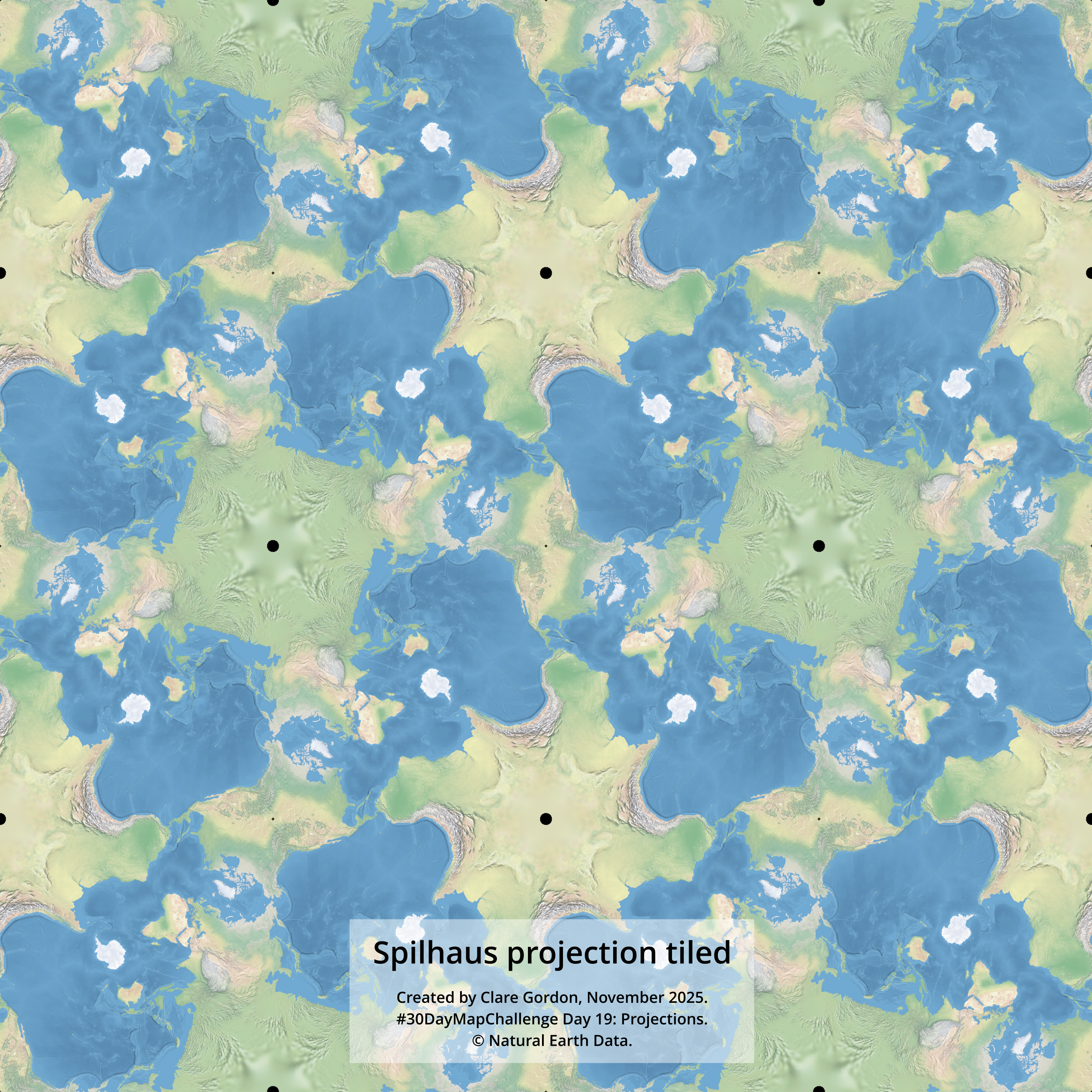 World map in Spilhaus projection tiled - there are 16 tiles in this image. World map in Spilhaus projection tiled - there are 16 tiles in this image.